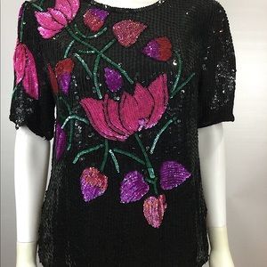 Vintage Sequin Floral Top by Royal Collections